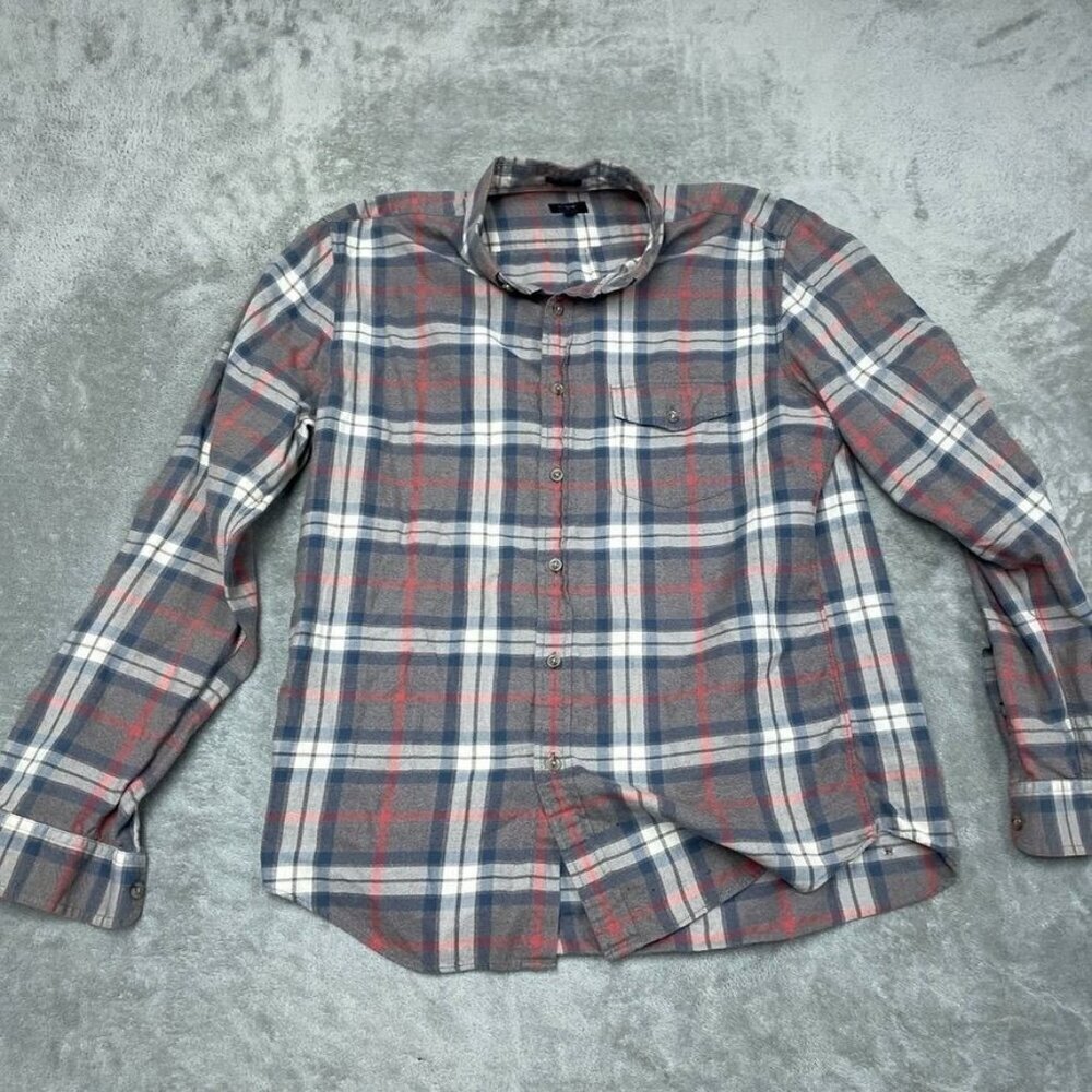 J.Crew Brushed Twill Slim Fit Plaid Shirt Mens L Gray/Red/White a1186